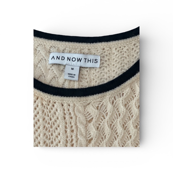 And Now This Cream Cable Knit Flutter Sleeve Top Size M Viscose Blend - Picture 3 of 7